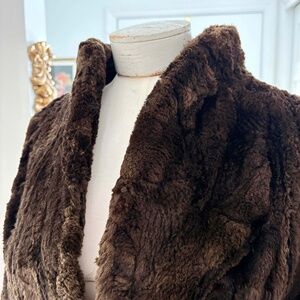 Vintage Wavy Sheared Shearling or Beaver Fur Jacket Dark Brown